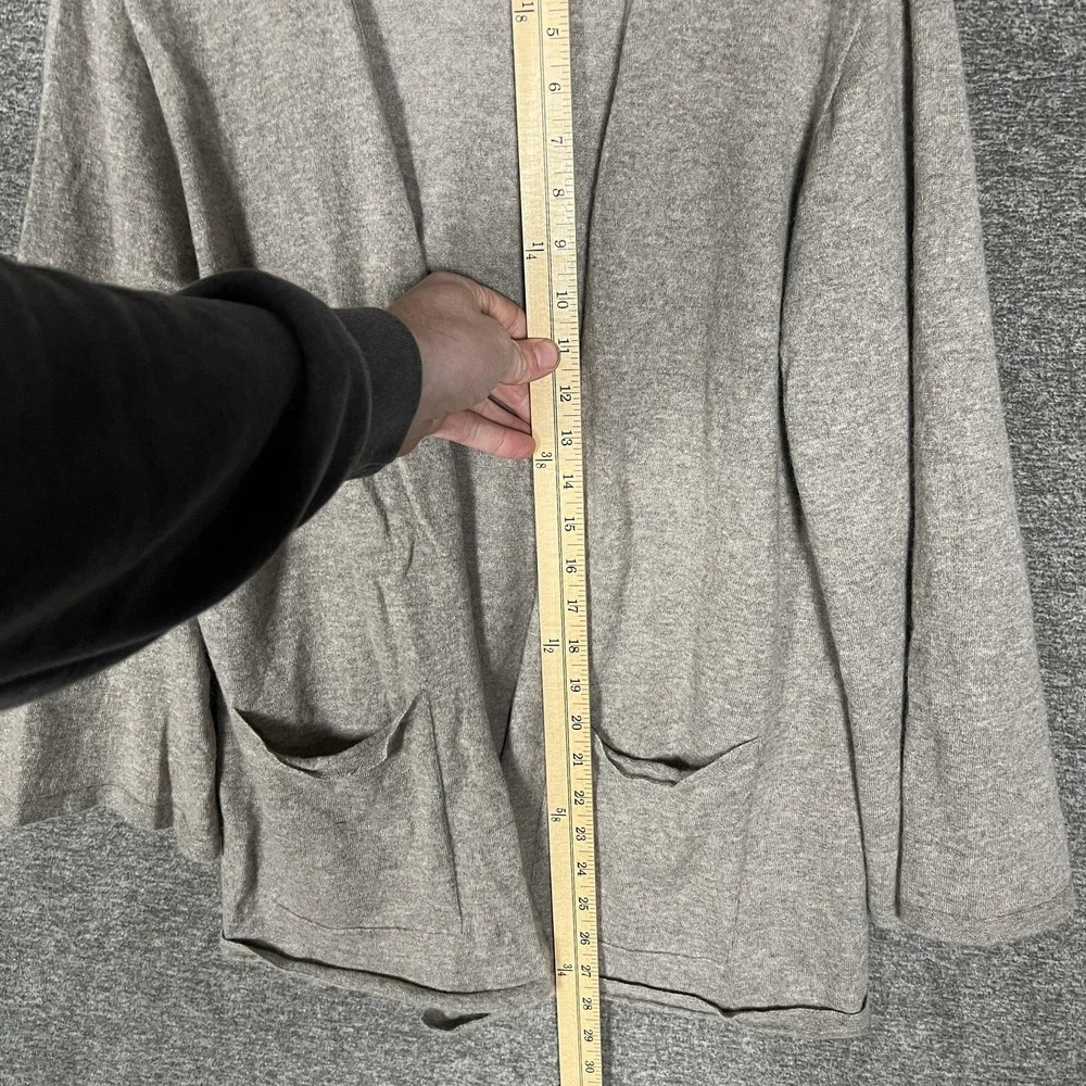 Eileen Fisher Cardigan Sweater Womens Medium Gray 100% Cashmere Open Front Italy